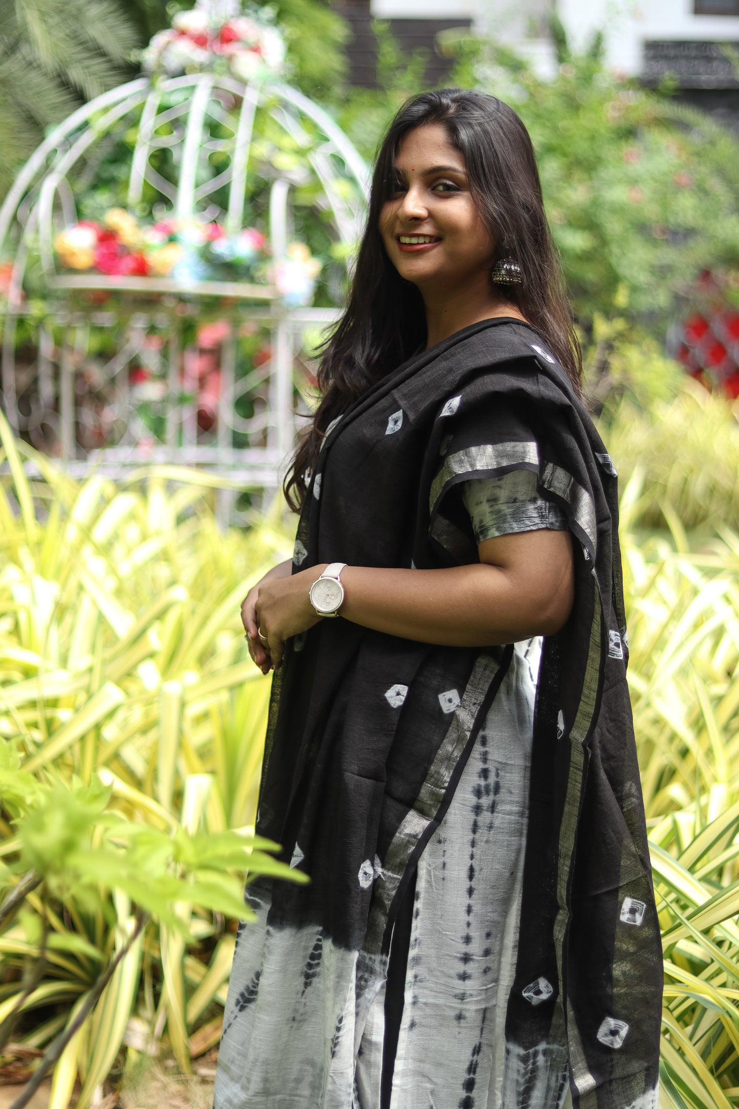 Black & white pure linen cotton women kurta set
