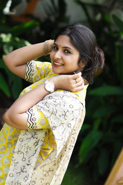 Floral yellow print Jaipur cotton women kurta set