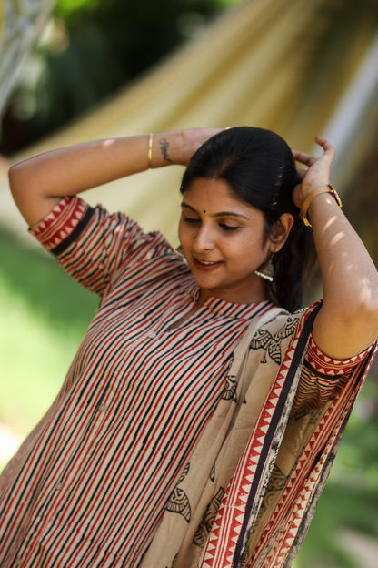 Striped & floral pure cotton women kurta set