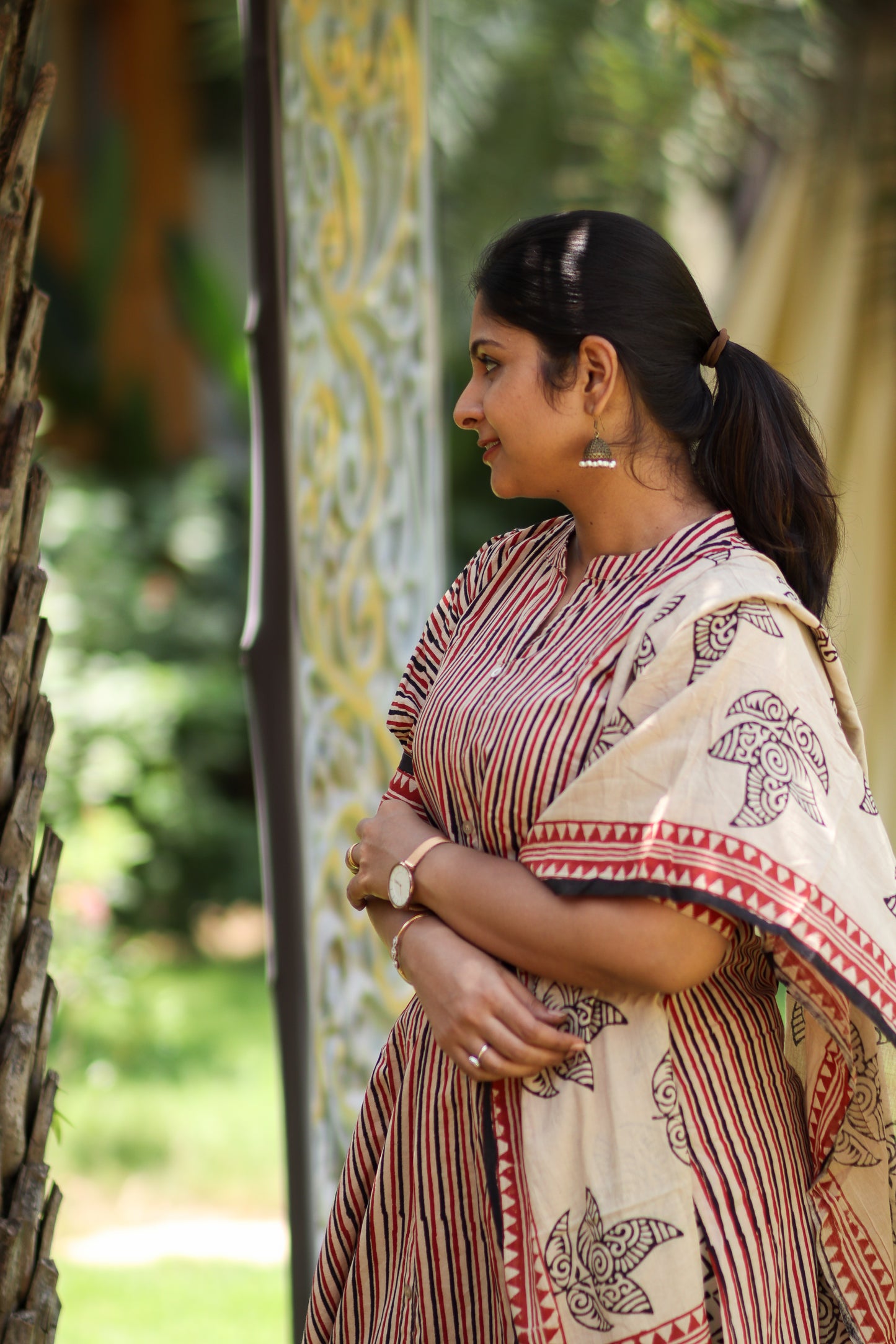 Striped & floral pure cotton women kurta set