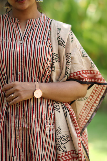 Striped & floral pure cotton women kurta set