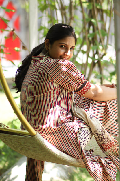 Striped & floral pure cotton women kurta set