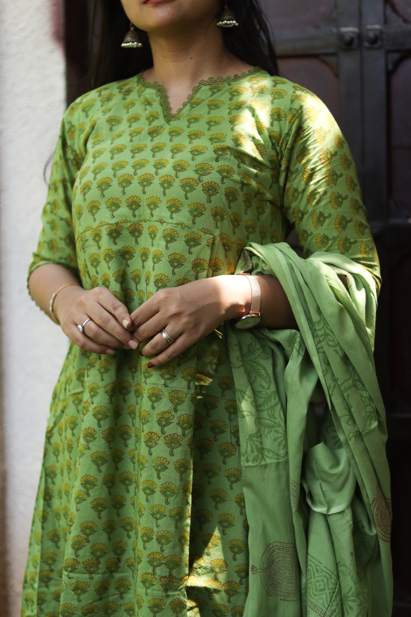 Olive women pure cotton kurta sets