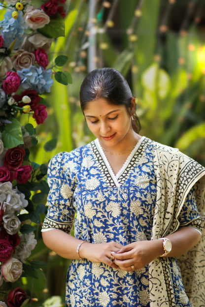 Floral blue Jaipur cotton women kurta set