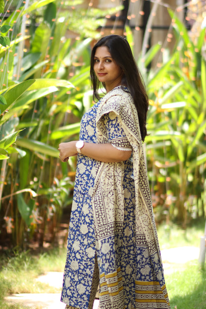 Floral blue Jaipur cotton women kurta set