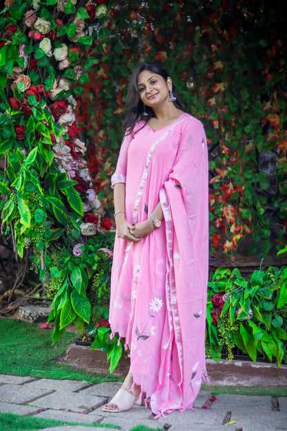 Baby pinky linen cotton workwear kurta sets with lining