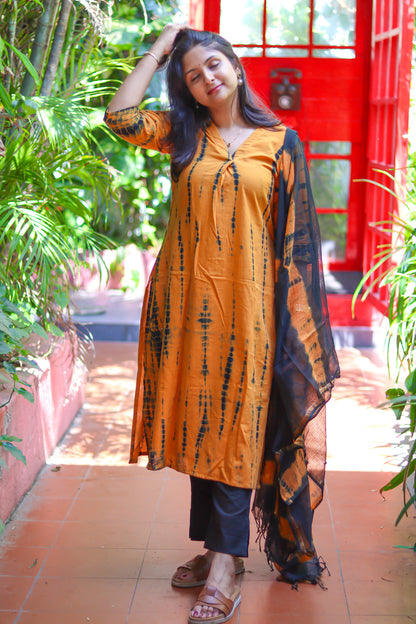 Black mustard tie&dye Jaipur cotton workwear kurta sets
