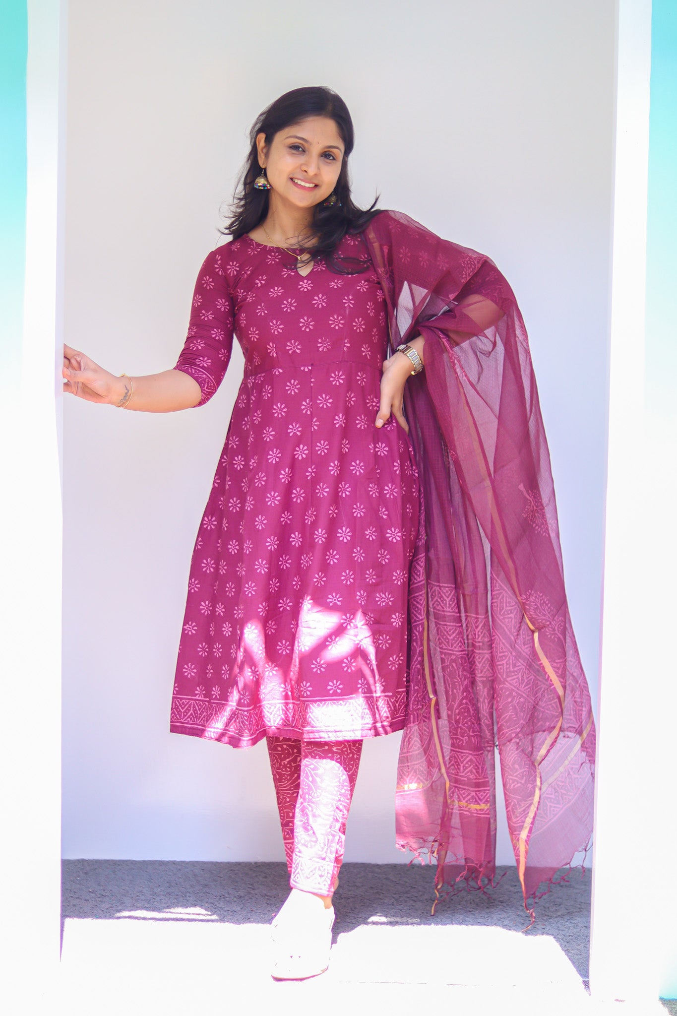 maroon hand lock print pure Jaipur cotton kurta sets