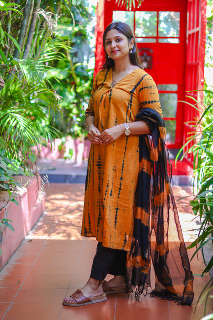 Black mustard tie&dye Jaipur cotton workwear kurta sets