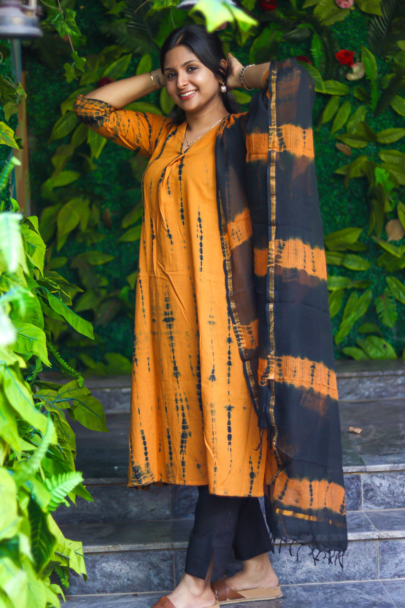 Black mustard tie&dye Jaipur cotton workwear kurta sets