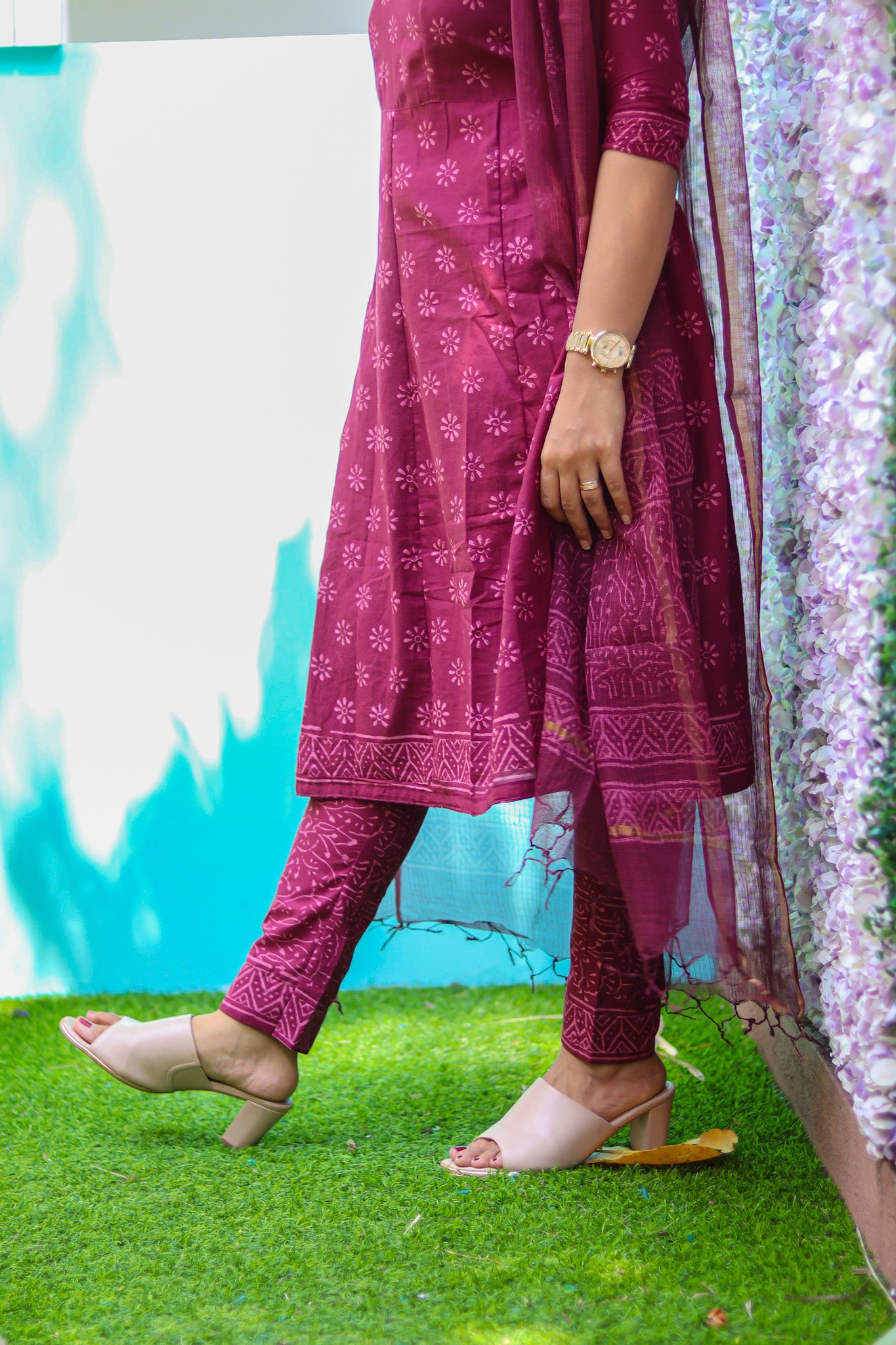 maroon hand lock print pure Jaipur cotton kurta sets