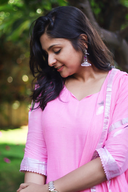 Baby pinky linen cotton workwear kurta sets with lining