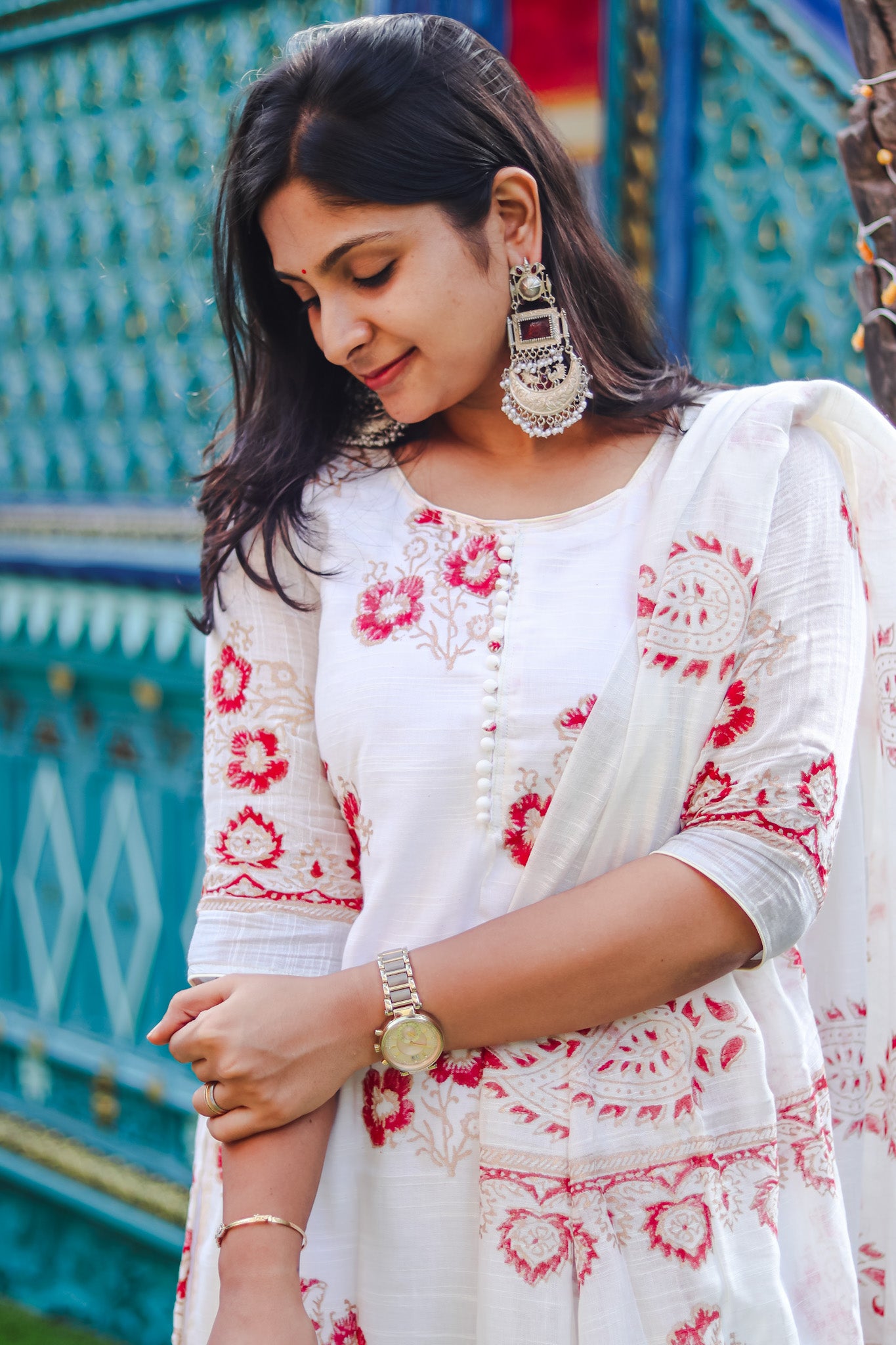Off-white linen cotton workwear kurta sets with lining