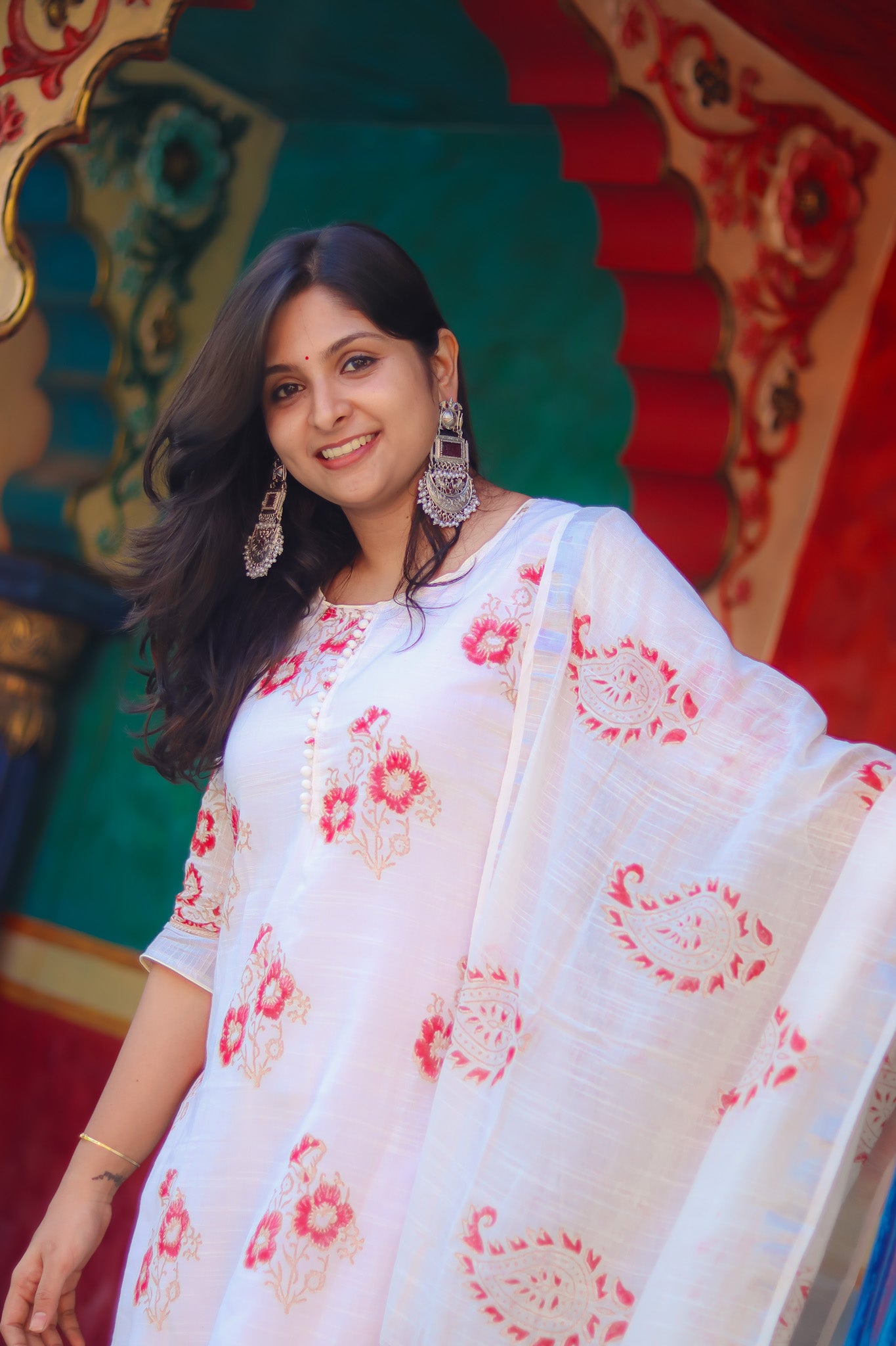 Off-white linen cotton workwear kurta sets with lining