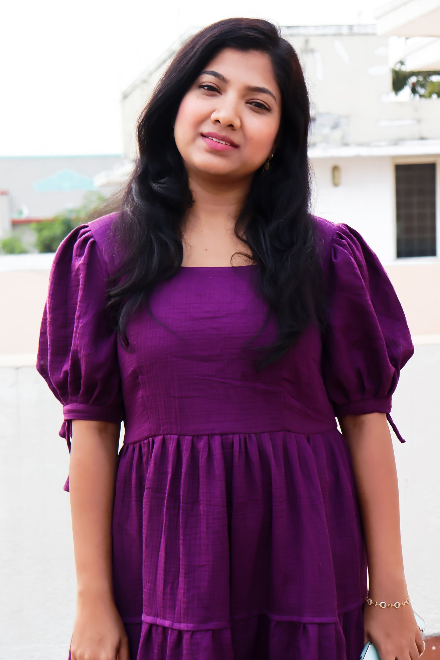 Purple solid women muslin maxi dress