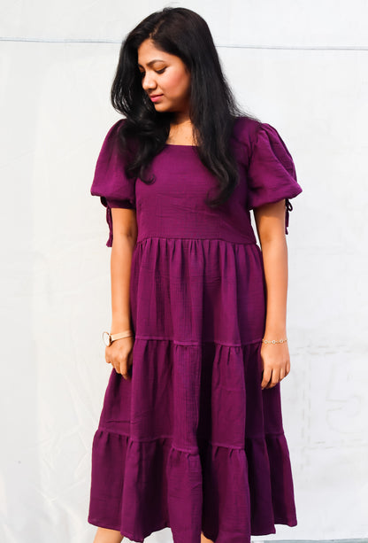 Purple solid women muslin maxi dress