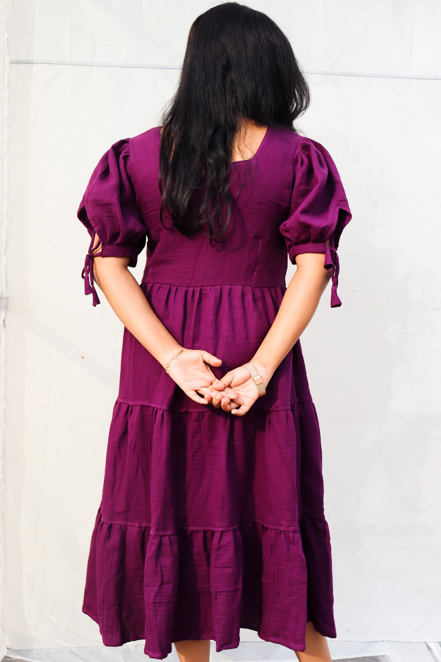 Purple solid women muslin maxi dress