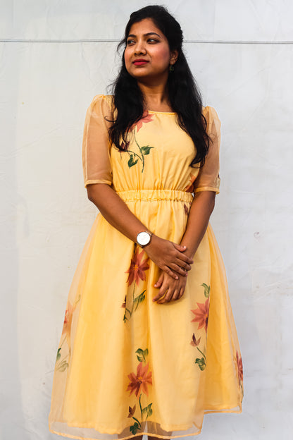 Luxe peach floral organza maxidress