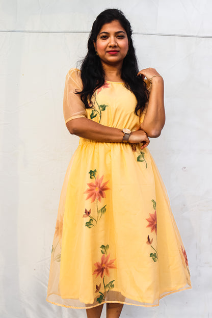 Luxe peach floral organza maxidress