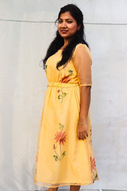 Luxe peach floral organza maxidress