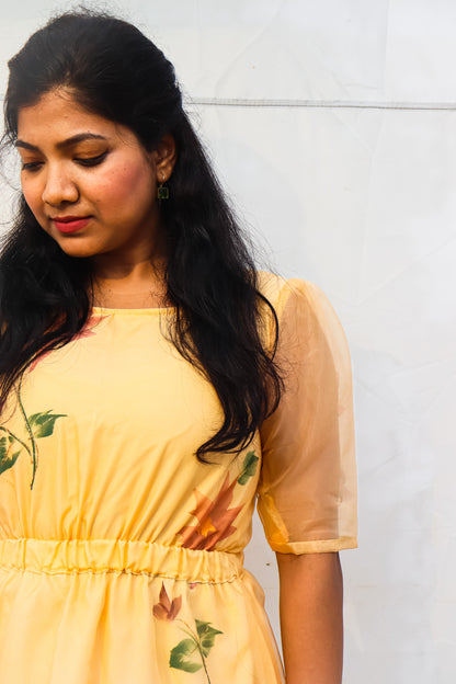 Luxe peach floral organza maxidress