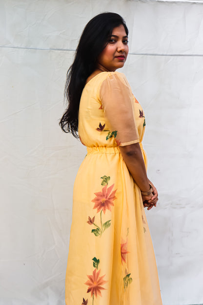 Luxe peach floral organza maxidress