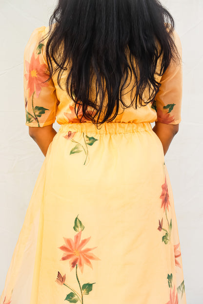 Luxe peach floral organza maxidress