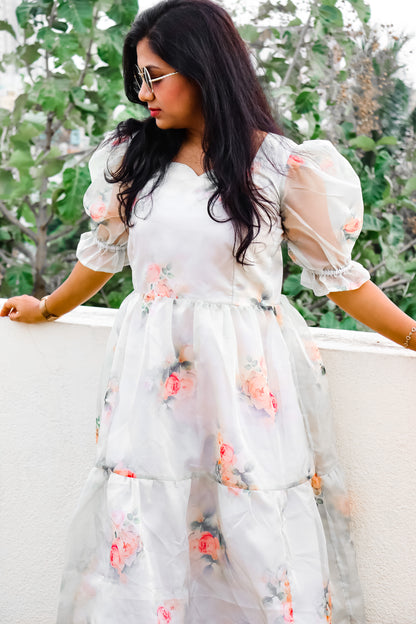 British Rose organza maxi dress