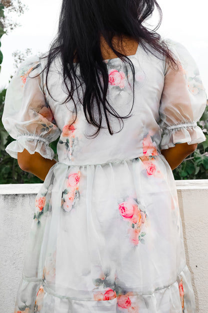 British Rose organza maxi dress