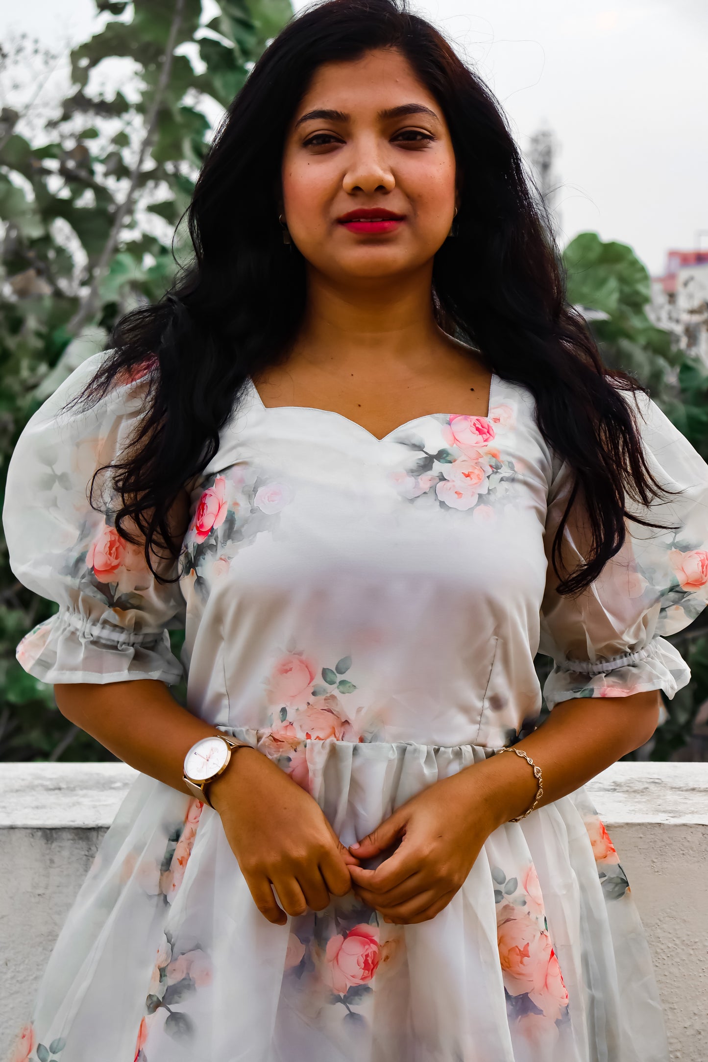 British Rose organza maxi dress