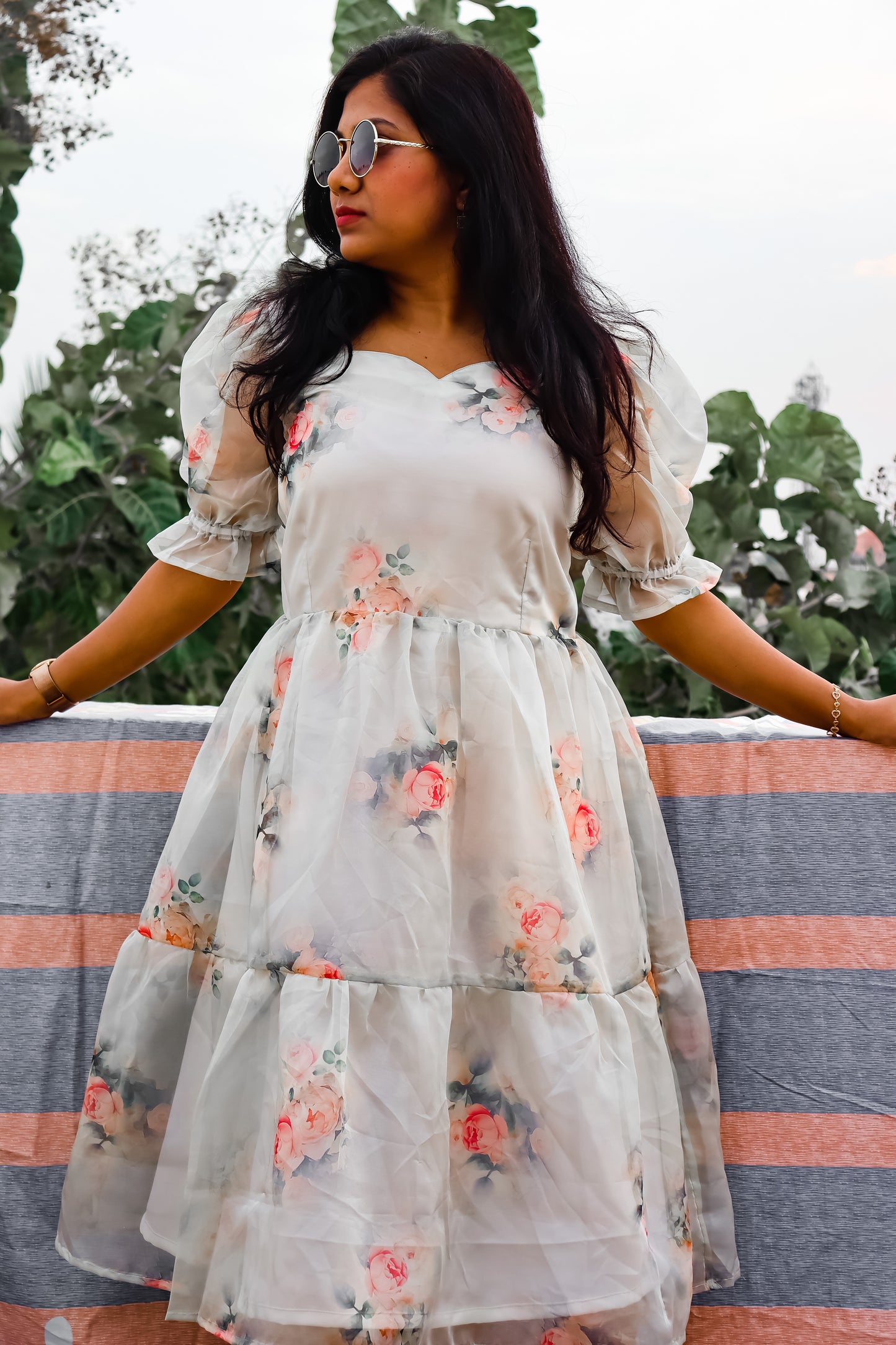 British Rose organza maxi dress
