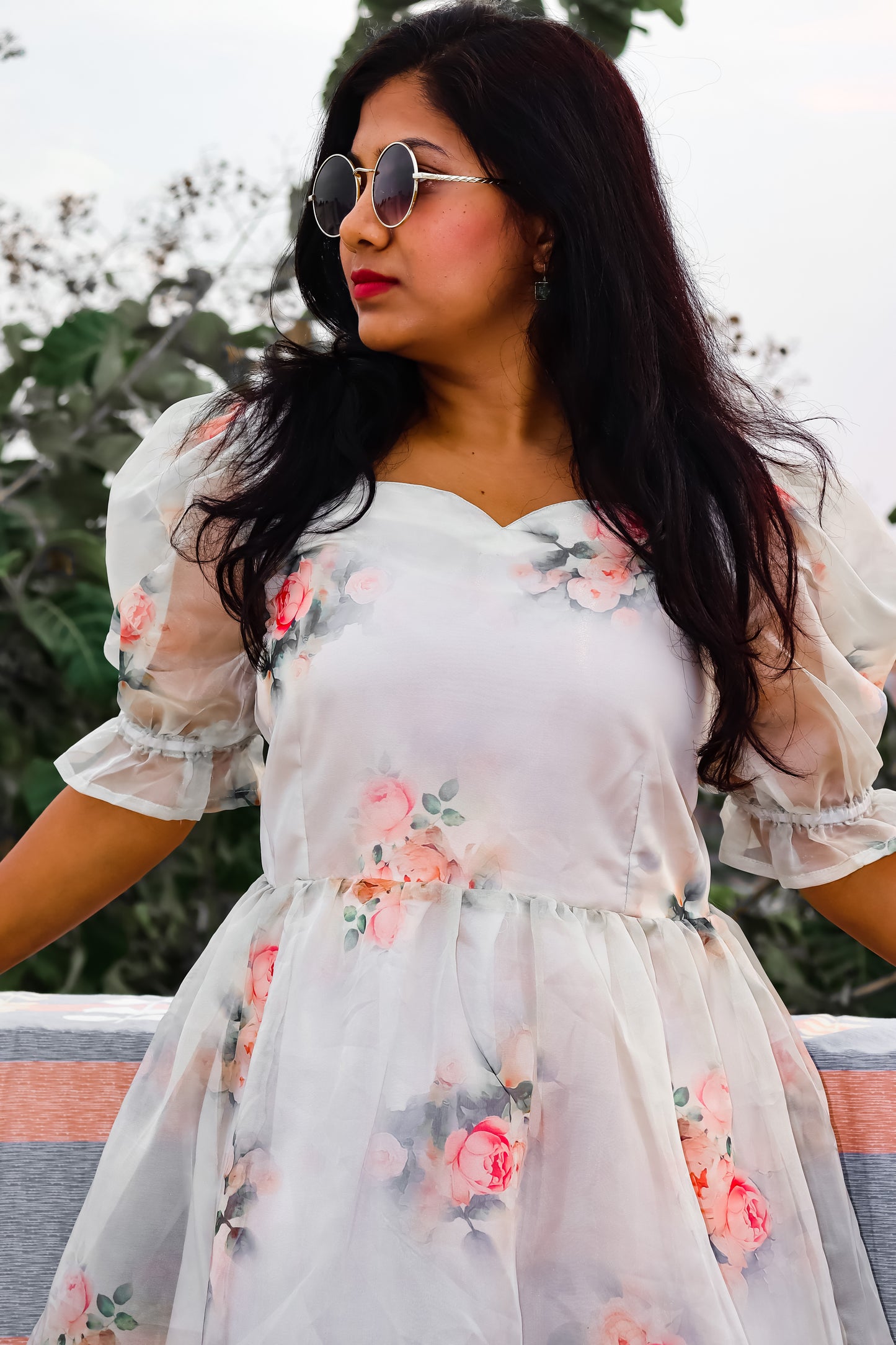 British Rose organza maxi dress