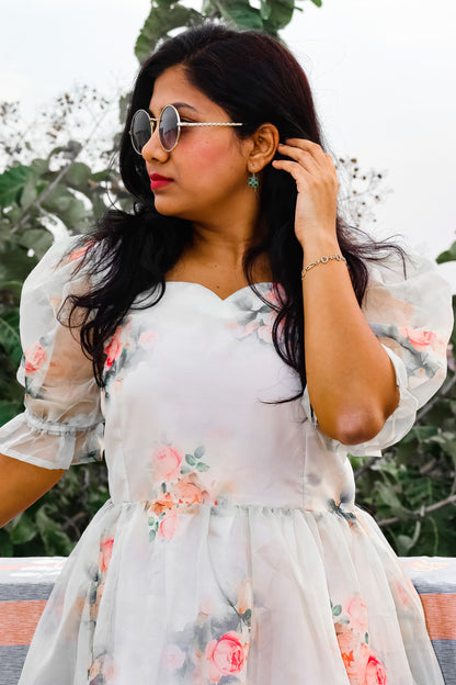 British Rose organza maxi dress