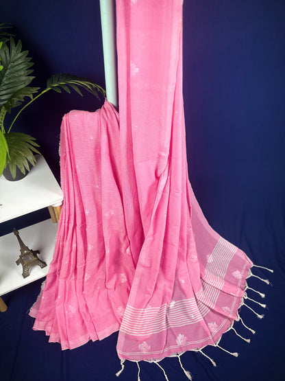 Baby pink handloom pure cotton saree