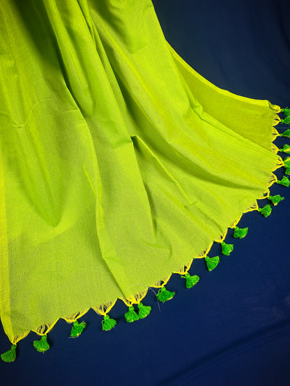 Parrot green soft handloom khadi cotton saree