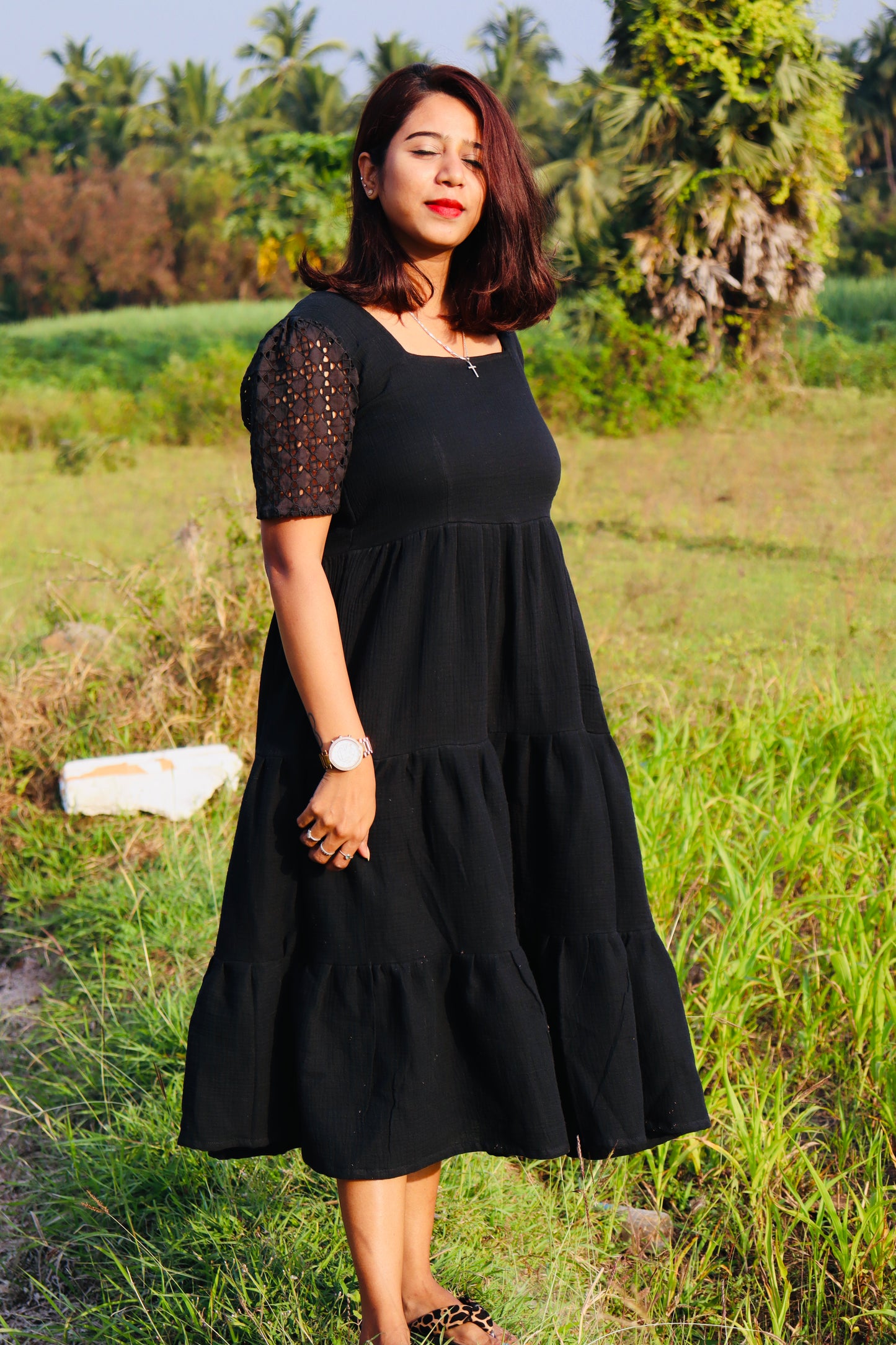 Black muslin cotton maxi