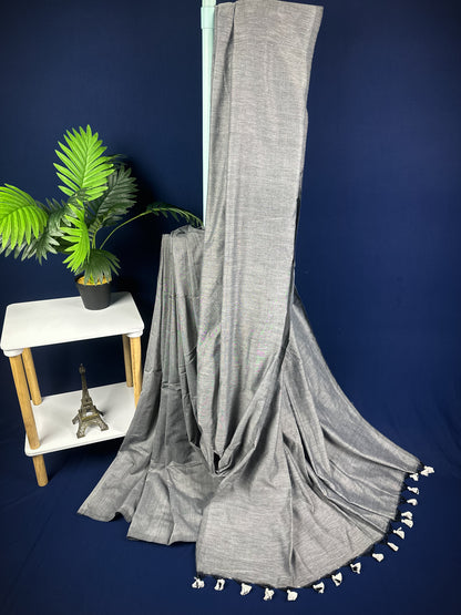 Grey handloom khadi cotton saree