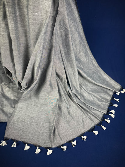 Grey handloom khadi cotton saree