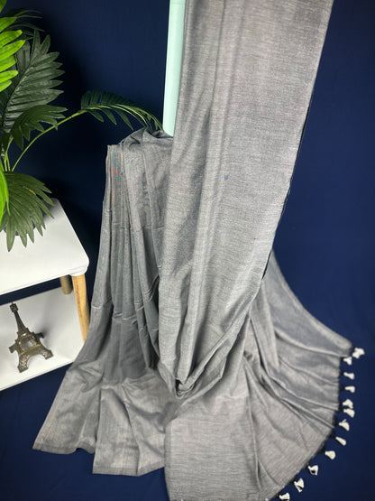 Grey handloom khadi cotton saree