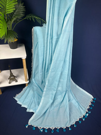 Light blue khadi cotton handloom saree