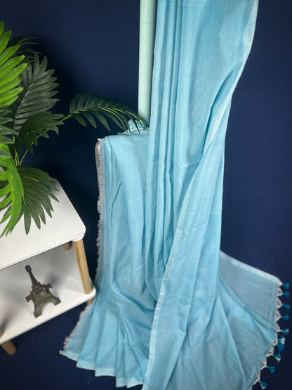 Light blue khadi cotton handloom saree