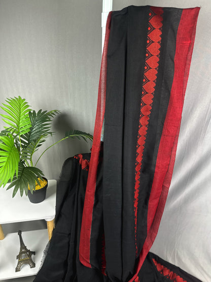 Black red heart handloom pure cotton saree