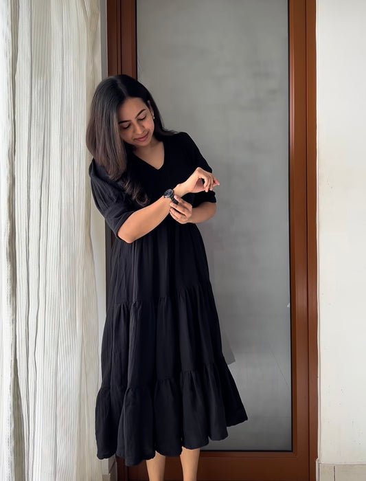 Black muslin cotton women maxi