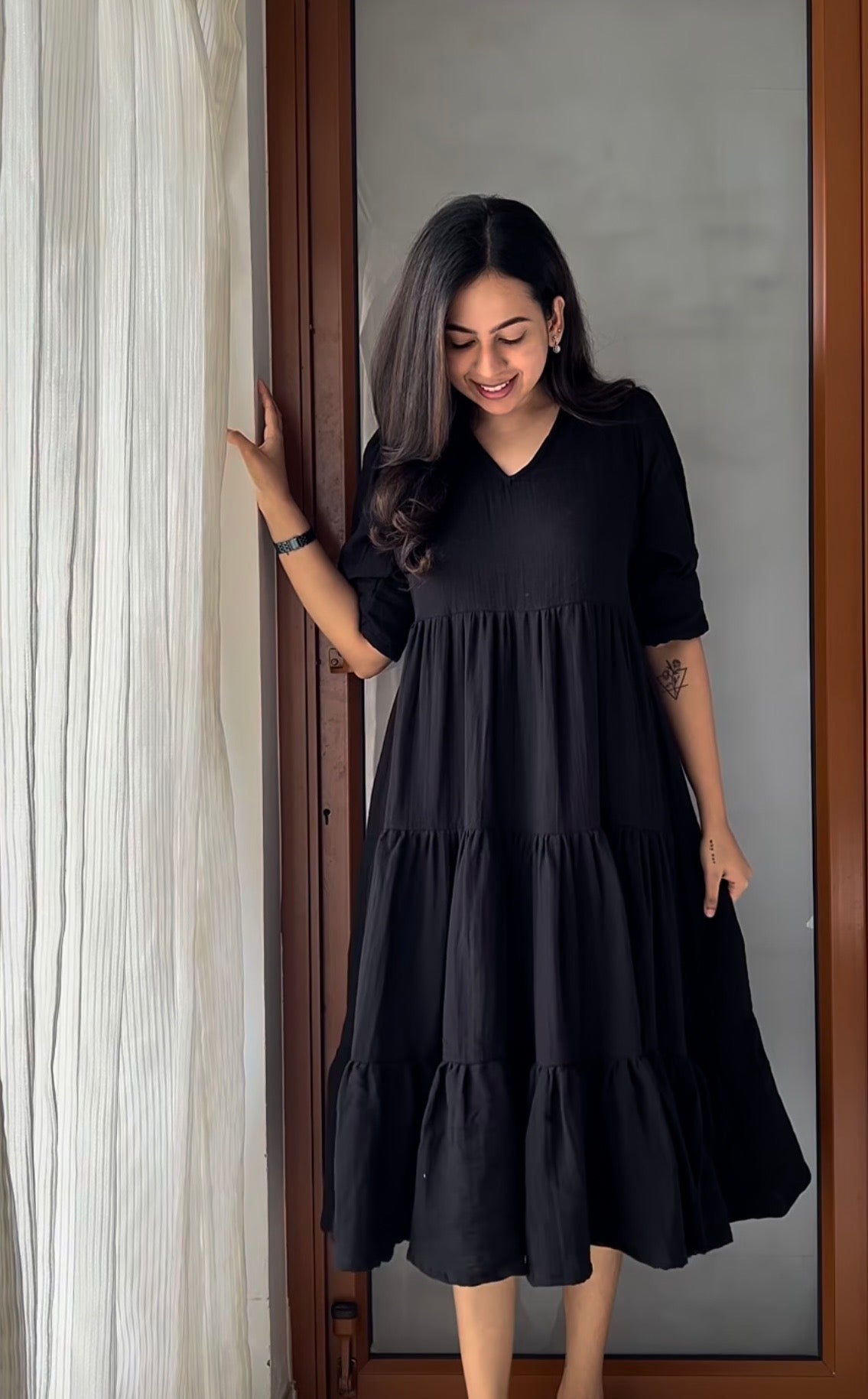 Black muslin cotton women maxi