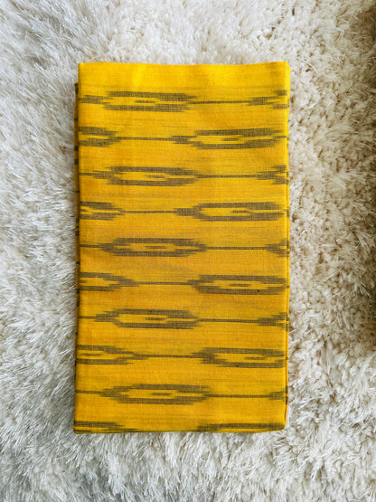 Yellow white dots pure cotton handloom linen saree