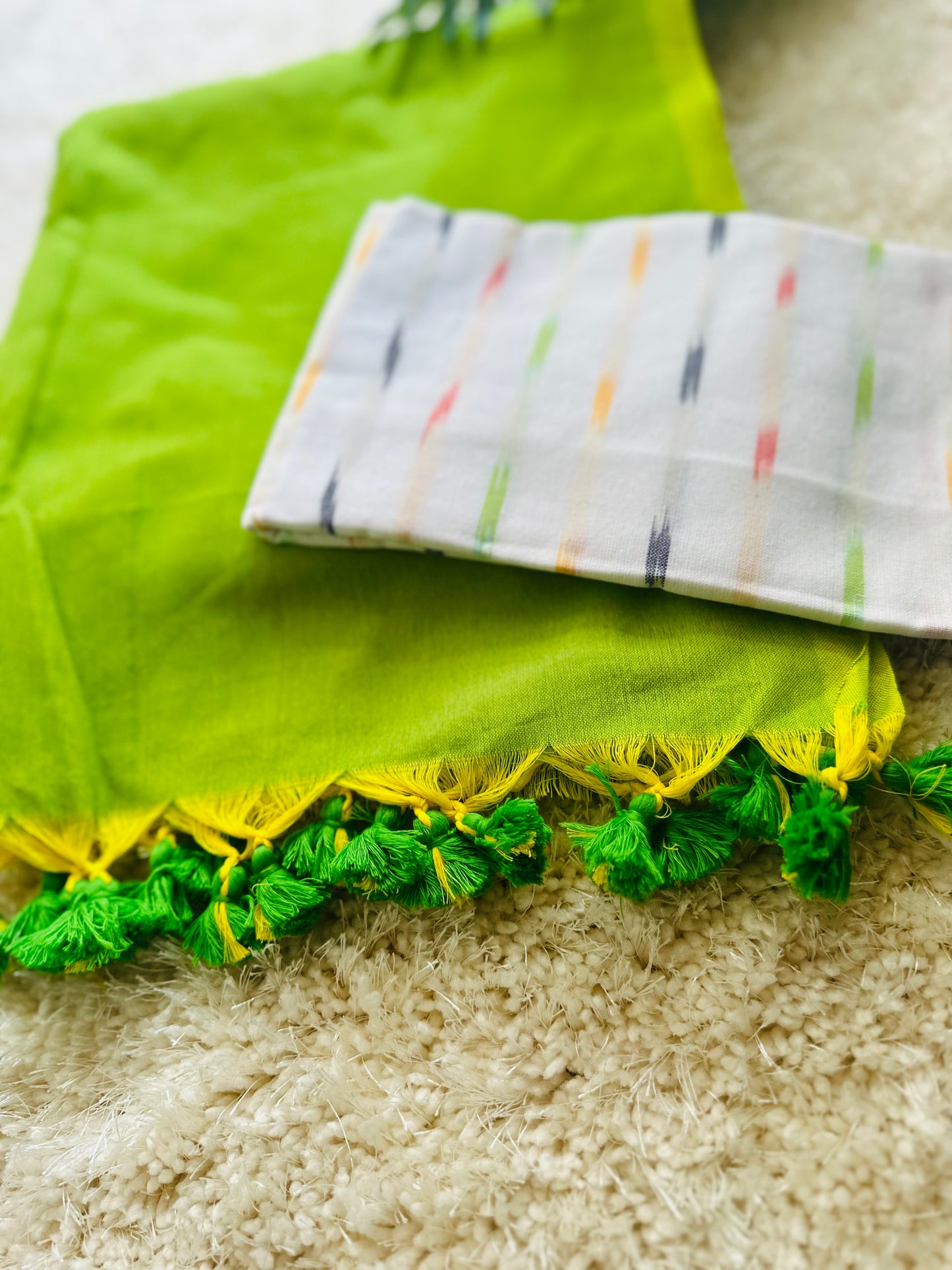 Parrot green soft handloom khadi cotton saree
