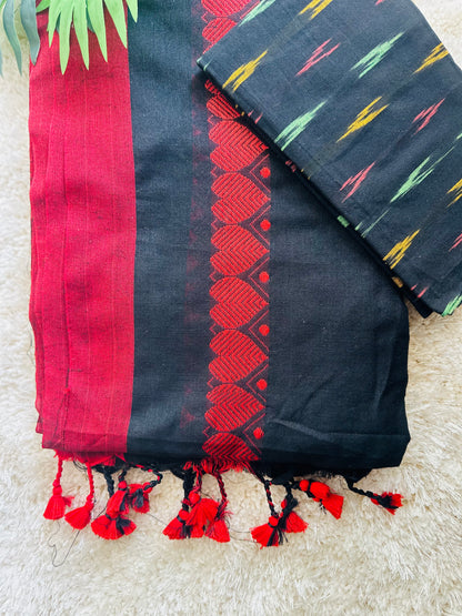 Black red heart handloom pure cotton saree