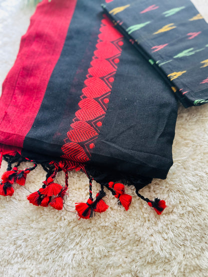 Black red heart handloom pure cotton saree