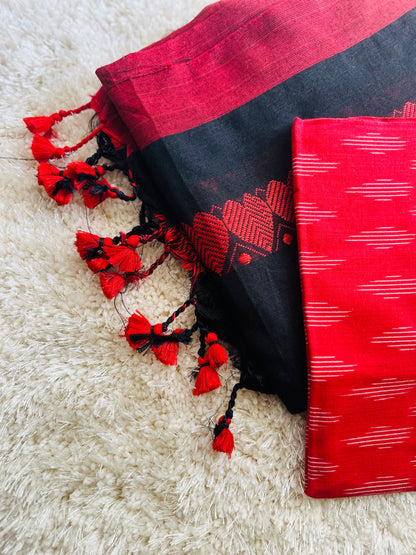 Black red heart handloom pure cotton saree