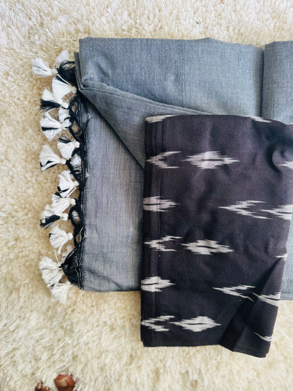 Grey handloom khadi cotton saree